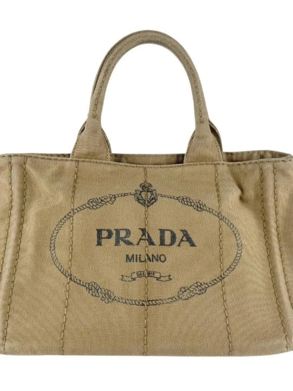 Auth PRADA Canapa Handbag Shoulder Bag Beige Brown Canvas